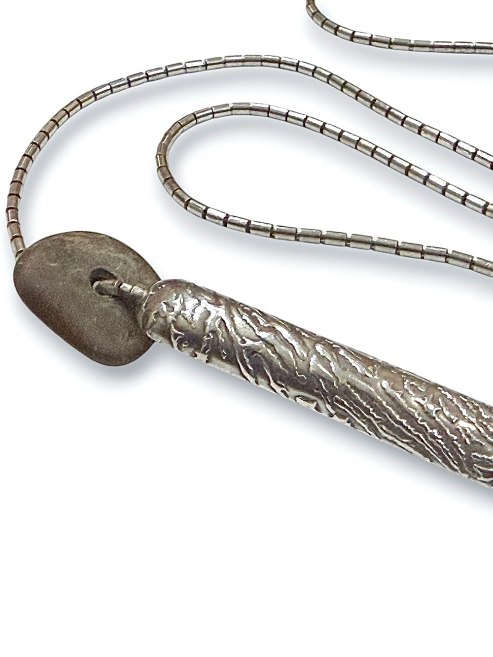 Jan Yager Unique Sterling Modernist Pillow Style Necklace with Stone Accent - Picture 7 of 16